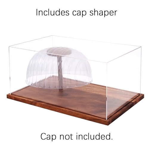 LITY Hat Display Case, No Assembly Required Clear Acrylic Baseball Cap Stand, UV Protection Signed Hat Transparent Showcase, Cap Display Box with Solid Wood Base Risers & Hat Shaper - size: 1 Pack Cap