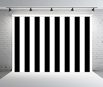 BELECO 6x6ft Fabric Black and White Stripes Backdrop Black White Stripes Baby Shower Birthday Party Decorations Backdrop Striped Theme Cake Table Decor Banner Photo Booth Studio Props - size: 6x6FT