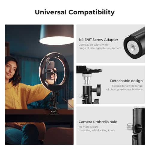 K&F CONCEPT Photography Reflector Holder, Photo Video Studio 5/8" Heavy Duty Metal Clamp Attachment, Light Stand Clip Mount with Umbrella Hole for Diffuser, Lighting