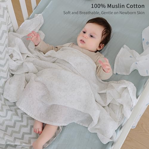 POMISO Muslin Swaddle Blankets for Boys & Girls, Newborn Receiving Blankets, 4 Pack Soft Breathable Baby Swaddles, Large 47x47 Inches, Stars & Striped - color: Stars