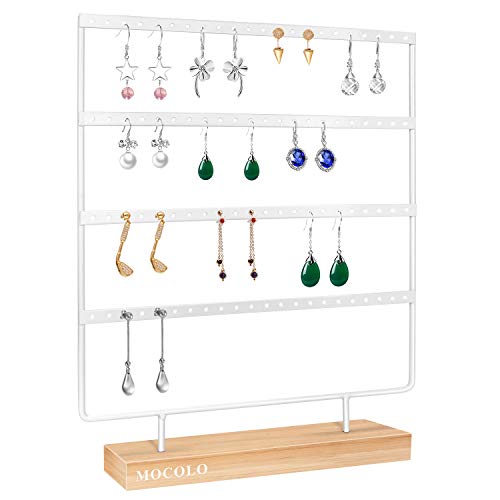 Mocolo Earring Holder Stand, Earring Organizer Display Holder Stand for Hanging Earrings(88 Holes & 4 Layers) (White) - color: White