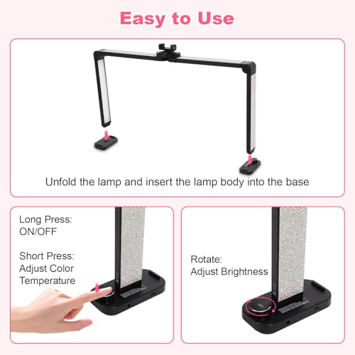 34in Half Moon Light for Nail Desk, Foldable LED Lamp for Nail Art, Tattooing, Craft Making, Stepless Dimming, 3000-6000K Color Temperature Adjustment, 456 Light Beads, White with Diamond - color: Black with Diamond