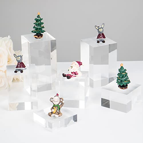 Clear Polished Acrylic Cube Photo Props, Edge Polished Display Blocks Display Base Display Riser, Solid Pedestal for Collectibles Figures Cosmetics, 3.1x3.1x1-2-3-4-5-6Inch