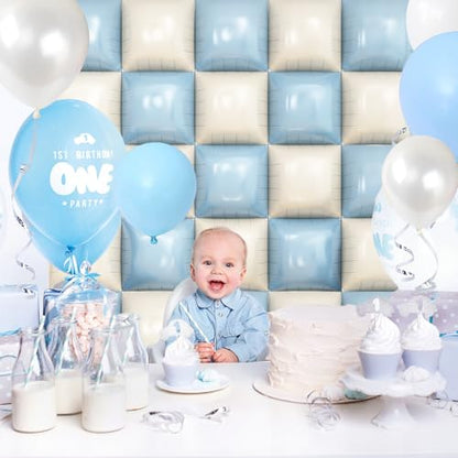 Blue White Square Foil Balloon Wall,25Pcs Double Sided Balloons Backdrop Helium Balloon Tunnel Arch Garland Kit for Birthday Bridal Anniversary Baby Shower Party Decorations - style: Blue White