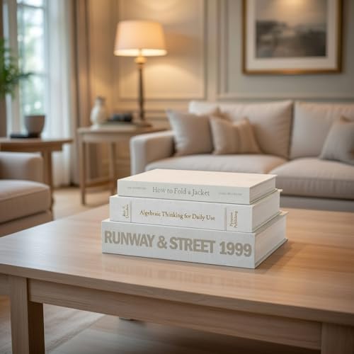 9 Faux Books White- Decorative Box with Hidden Storage, Home Staging Accessories, Coffee Table Decor, Paper Wrapped Bookshelf, White Home Accents, Old Money Aesthetic - color: White