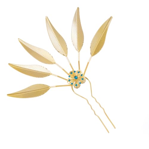 Lureme Thai Ethnic Hairpieces Alloy Leaf Hairpin with Rhinestones Hair Accessories for Women(hb000015-3) - color: gold with blue strass