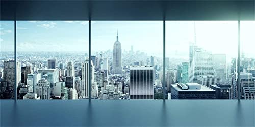 AOFOTO 20x10ft Business Office Sash Window Backdrop French Window Photography Background Empty Casement Work Modern City Building New York Skyscraper Photo Studio Prop Success Job City Landscape Vinyl - size: 20x10ft