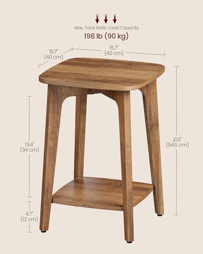 VASAGLE MAEZO Collection - Side Table, 2-Tier Small Square End Table, Nightstand with Tapered Legs, Curved Transitions, for Small Spaces, Living Room, Bedroom, Honey Brown ULET236K01 - color: Honey Brown, size: 1 pack