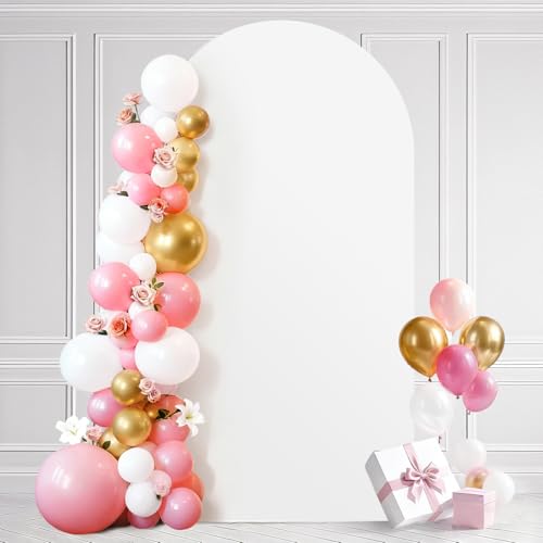 Ledido Wedding Arch Backdrop Cover 7.2FT Arch Covers Fitted Stretchy Spandex Round Top Stand Backdrop Cover for Wedding Banquet Ceremony Birthday Party Baby Shower Event Decoration,White - color: White, size: 7.2FT