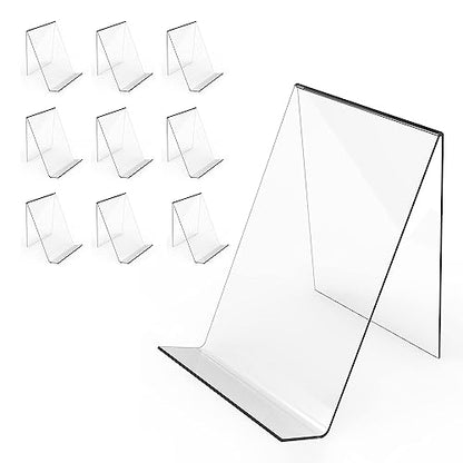 Boloyo Acrylic Book Stand Without Ledge,6 Inch 10PC Clear Acrylic Display Easel Transparent Display Stand Holder Tablet Holder for Displaying Pictures,Books,Artworks, CDs - size: 10PC