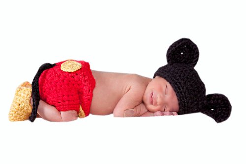 Jastore Photography Prop Baby Costume Cute Crochet Knitted Hat Cap Girl Boy Diaper Shoes Mouse - color: Red