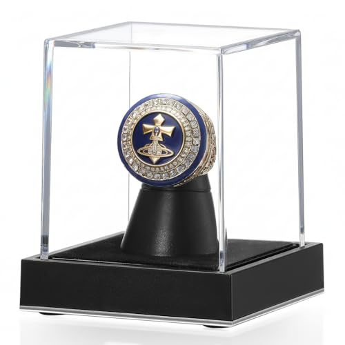 JupDec Championship Ring Display Case, Clear Acrylic Single Ring Holder with Durable Base, Dustproof Cube Showcase with Black Velvet Interior, Ideal Gift for Sports Memorabilia Fans - size: 1 Pack