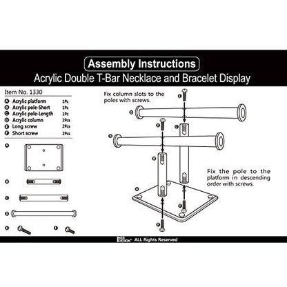 MOOCA 2 Pcs Set Deluxe Clear Acrylic Round Bracelet Display Holder 2 Tier T-bar Jewelry Bracelet Display Holder Stand Acrylic Organizer Jewelry Holder (2-Bar) - color: 2-Bar, 2 Pieces
