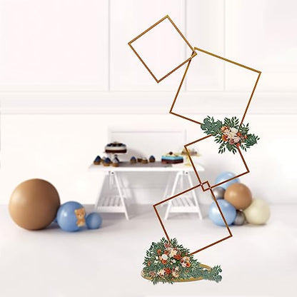 6.27FT Gold 4 Square Hoop Backdrop Stand, 4-Tier Detachable Wedding Metal Flower Arch Kit Frame for Photo Booth Background, Flower Display Background Decoration for Birthday Party (Square) - style: Square