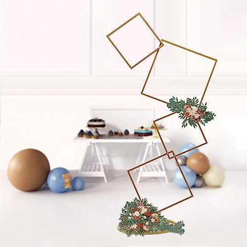 6.27FT Gold 4 Square Hoop Backdrop Stand, 4-Tier Detachable Wedding Metal Flower Arch Kit Frame for Photo Booth Background, Flower Display Background Decoration for Birthday Party (Square) - style: Square