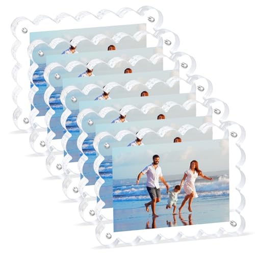 Scalloped Magnetic Picture Frame 4x6 Inch - 6Pack Clear Acrylic Photo Frame, 20mm Thick Double-Sided Magnet Design, Trendy Desktop Display for Home/Office Decor (6 Pack, 4X6) - color: 6 Pack, size: 4X6