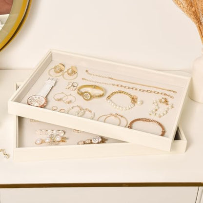 Beige Velvet Jewelry Tray for Drawers Black Jewelrys Display Tray Stackable Jewelry Organizer Trays for Necklace Bracelet Ring Watch (2 Pack) - color: Beige