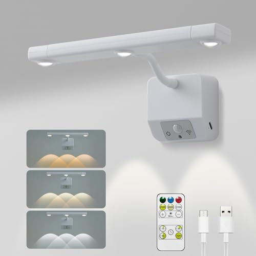 Motion Sensor Picture Light with Remote & Extendable Bar, 600 Lumens Dimmable LED Wall Light, 5000mAh Rechargeable Battery Operated for Artwork, Photos, Hallway, Bedroom,White - color: White 1 Pack