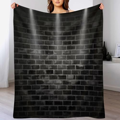 Black Brick Wall Print Throw Blanket Stone Wall Print Blanket for Sofa Bed Couch Chair Or Dorm 30"x40" - color: Style-1, size: 30"x40"