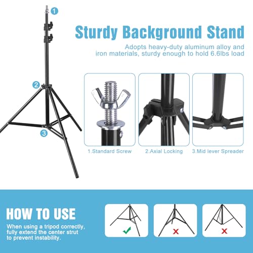 Adjustable Backdrop Stand, 6.5 x 10ft Photo Studio Background Stand Support kit with 4 Clamps, Carrying Bag, Photo Backdrop Stand for Party, Green Screen, Events Wedding Decoration, Photography