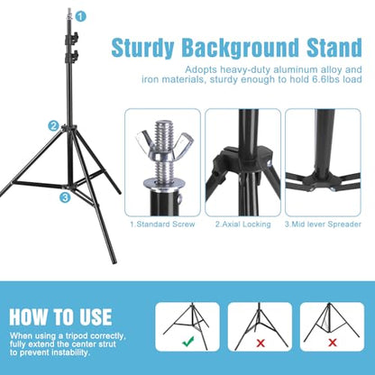 Adjustable Backdrop Stand, 6.5 x 10ft Photo Studio Background Stand Support kit with 4 Clamps, Carrying Bag, Photo Backdrop Stand for Party, Green Screen, Events Wedding Decoration, Photography
