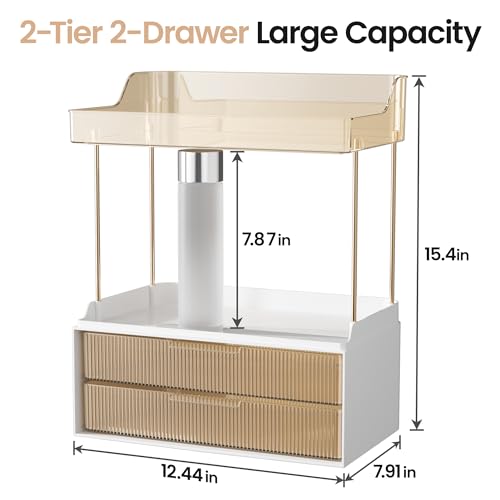 Delamu Bathroom Organizers and Storage, 2 Tier 2 Drawer Makeup Organizer Countertop, Easy to Install, Ideal for Bathroom Counter, Vanity, Ideal for Women Girls, Amber - color: Amber, size: 2Drawers 1 Pack
