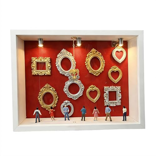 DIY Silhouette Shadow Box Frame Kit, Mini Museum Silhouette Box with Gold Miniature Museum & Figurines, Unique Memories in Style for Anniversary, Wedding, Birthday, Valentine's Day & Home Decor - color: White, size: Red board