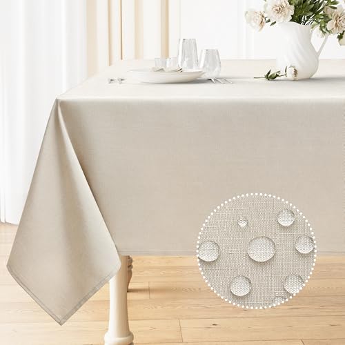 Smiry Rectangle Table Cloth Linen Textured, Waterproof Spillproof Anti-Wrinkle Burlap Tablecloth, Washable Decorative Fabric Table Cover for Dining, Party, Banquet, 52 x 70 Inch, Beige - color: Beige, size: 70" x 52" (Rectangular)