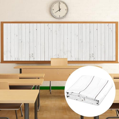 Classroom Fabric Bulletin Board 47x141inch White Wood Texture Back to School Classroom Backdrop Decorations for Wall Door Background, DIY Craft, Bulletin Boards, Pillow, Curtain, Reusable, Easy to Cut - style: White Wood Grain