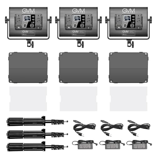 GVM RGB LED Video Light Kit, Dimmable Photography Lighting with APP Control, 680RS 50W 3 Packs Led Panel Light for YouTube Studio, Video Shooting, Gaming, Streaming, Zoom, Broadcasting, Conference - size: 50 W Without Softbox