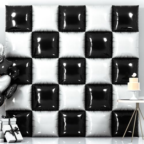 25PCS Black White Square Foil Balloon Wall Backdrop Double Sided Black and White Balloon Tunnel Kit for Birthday Graduation Children's Party Football Party Decoration - color: Black+white