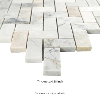 MSI Arabescato Venato White 1 in. x 2 in. Herringbone Honed Marble Mesh Mounted Mosaic Tile for Bathroom, Kitchen Backsplash, Accent Wall Tile, and Shower Wall Tile - color: Arabescato White, size: CASE