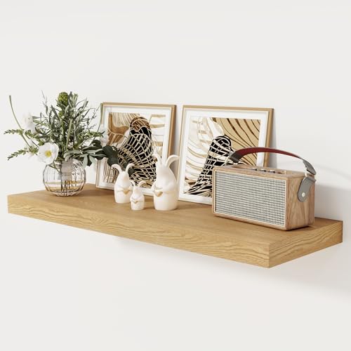 Floating Shelves 36 Inch Long, 12 Inch Deep Floating Shelves for Wall, 36 x 12 Shelves for Wall Storage & Display, 2" Thick Floating Shelf for Bathroom, Living Room, Bedroom, Oak Color, Set of 1 - color: Oak, size: 36"w X 12"d, 1 Pack