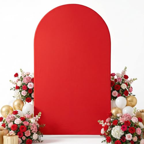 Double Sided 7.2FT Red Arch Backdrop Cover Spandex Fitted Stretchy Arch Covers for Wedding Birthday Party Bridal Baby Shower Ceremony - color: Red, size: 7.2FT