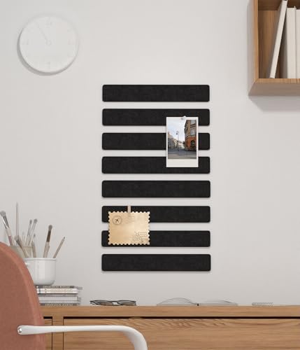 Cork Board Strips for Walls, 13" x 2" Felt Bulletin Board Bar Strip, 8 Pack Long Pin Board with Push Pins and Clips for Picture Photos, Black - color: Black