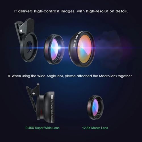 0.45X Clip On Wide Angle and Macro Cell Phone Lens Kit for Photography and Video, External Mobile Camera Attachment - color: Black