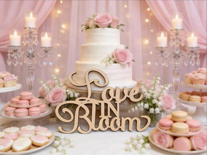 Love in Bloom Bridal Shower Sign - Rustic Laser-Cut Wooden Backdrop Decor for Wedding, Engagement, Bridal Luncheon, Anniversary Photo Booth Props