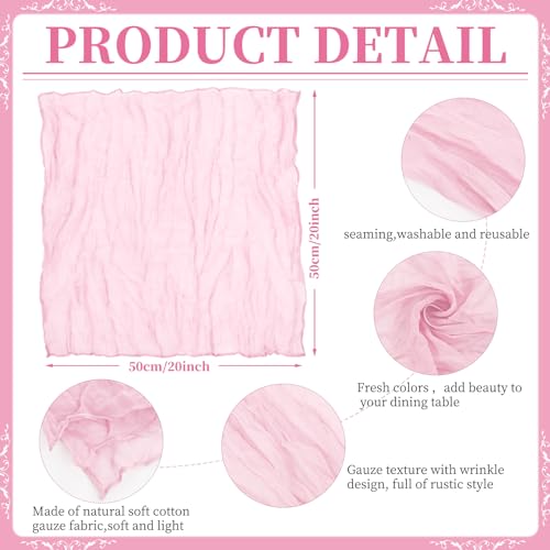 42 Pcs Light Pink Gauze Cheesecloth Napkins, 20 x 20 Inch Wrinkled Rustic Boho Dinner Napkins for Wedding,Dinner,Family Everyday Use/Parties - color: Light Pink, size: 20" x 20" (Set of 42)