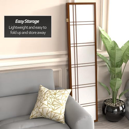 Red Lantern 6 ft. Tall Double Cross Shoji Screen - Walnut - 3 Panels - color: Walnut, size: 3 Panel