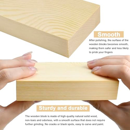 Unfinished Wood Blocks for Crafting, 3X5X1 Inch Wood Carving Blocks, 4 Pcs Solid Wood Blocks for Craft DIY Wood Carving Painting Wall Decorations for Beginners and Adults - size: 3x5x1 Inch