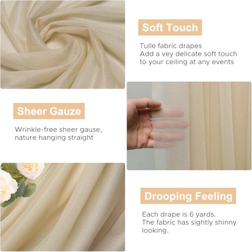 Wokceer Wedding Arch Draping Fabric 28.7" x 20FT Champagne Drapes Sheer Fabric Backdrop Arch Draping Fabrics for Wedding Ceremony Birthday Party Bridal Shower Decoration - color: Champagne, size: 1 Panel