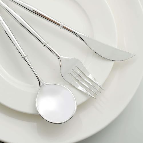 Efavormart 24-Pack 8" All-Silver Metallic Disposable Plastic Silverware; Sleek Heavy-Weight Cutlery for Modern Winter Weddings, Anniversary Dinners and Fine Dining Events - color: Silver, size: 8"