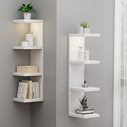 LitaEther Versatile 4 Tier Wall Shelf Unit,White Lack Wall Shelf,Display Floating Shelf with LED Remote Control Light - color: White, size: 4 Tier