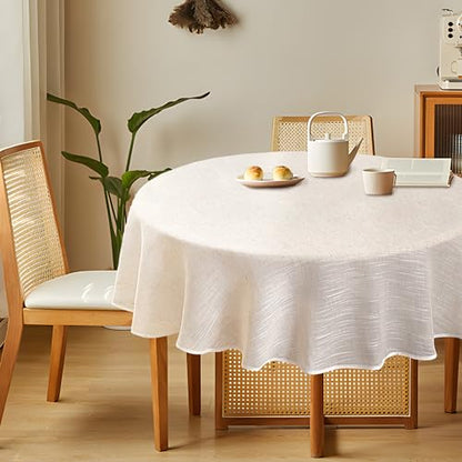Natural Linen Textured Round Tablecloth, Slubby Lightweight Table Cloth 60 Inch, Water Resistant Stain Resistant Farmhouse Burlap Table Cover for Kitchen Dining Room - color: Natural, size: 60" (Round) (1 Pack)