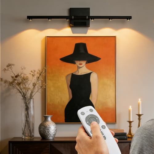 Picture Lights Rechargeable for Wall: Battery Operated Wall Sconces Wireless Art Lighting for Painting Canvas Gallery 360° Rotatable Detachable Battery Aluminum 48H (1, Black with Lens) - color: Black With Lens