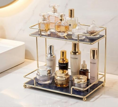 Simmerstone Perfumes Display Shelf, 2 Tier Bathroom Vanity Tray for Comestic, Makeups, Toiletries and Skincare, Multifunctional Cosmetic Storage Rack for Dresser and Countertop