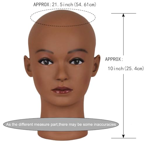 HAIRWAY Mannequin Head Bald Female Professional Cosmetology Training Head Bald Manikin Doll Head with Free T-pins Wigs Head Stand for Display(Dark Brown 21.5 Inch) - color: Female Bald Head 21.5“ Dark Brown
