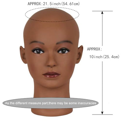 HAIRWAY Mannequin Head Bald Female Professional Cosmetology Training Head Bald Manikin Doll Head with Free T-pins Wigs Head Stand for Display(Dark Brown 21.5 Inch) - color: Female Bald Head 21.5“ Dark Brown
