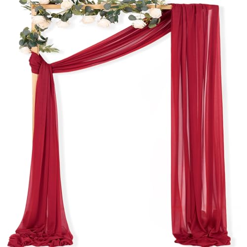 MLMC Red Wedding Arch Draping Fabric 1 Panel 29" x 20 FT Extra Long Gauze Drapes Sheer Backdrop Curtains 6.6 Yards Airy Outdoor Drapery Panels for Wedding Baby Shower Birthday Decor - color: Red