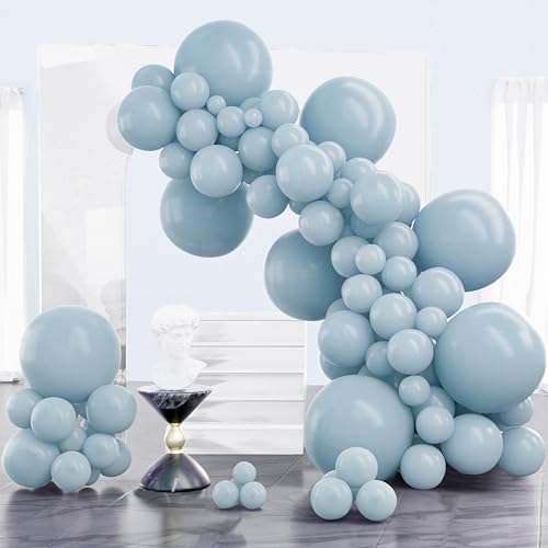 PartyWoo Dusty Blue Balloons 100 pcs Different Sizes of 18 12 10 5 Inch Light Blue Aqua Balloon Arch Kit Garland for Graduation Wedding Baby Shower Gender Reveal Birthday Party Decorations Blue-F28 - color: Blue-f28, size: 5/10/12/18 inch